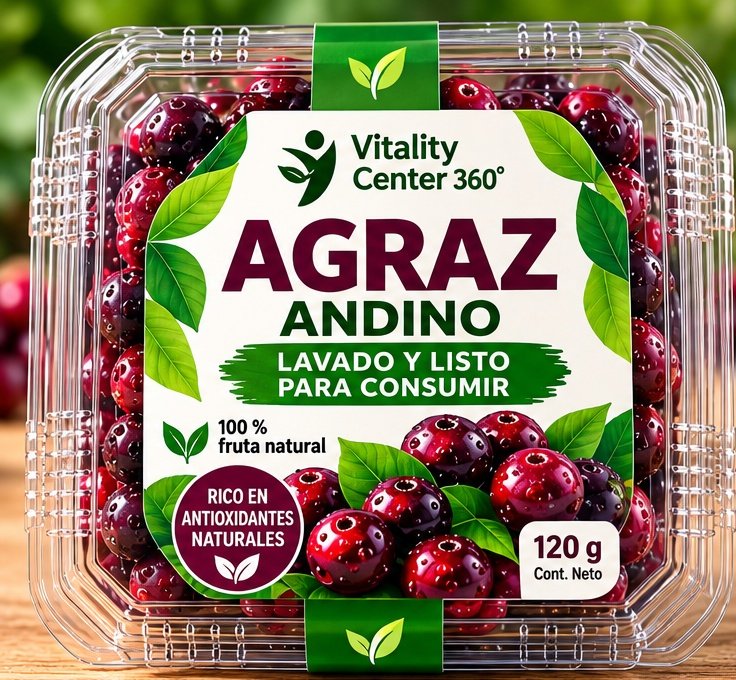 Envase de Agraz Andino Vitality Center 360, presentación de 120 gramos